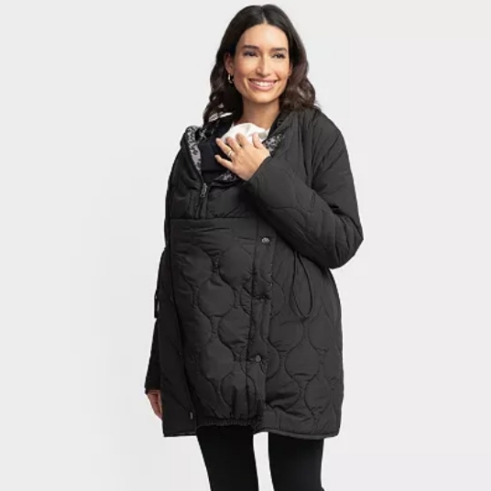 Seraphine Black Quilted Maternity Coat
